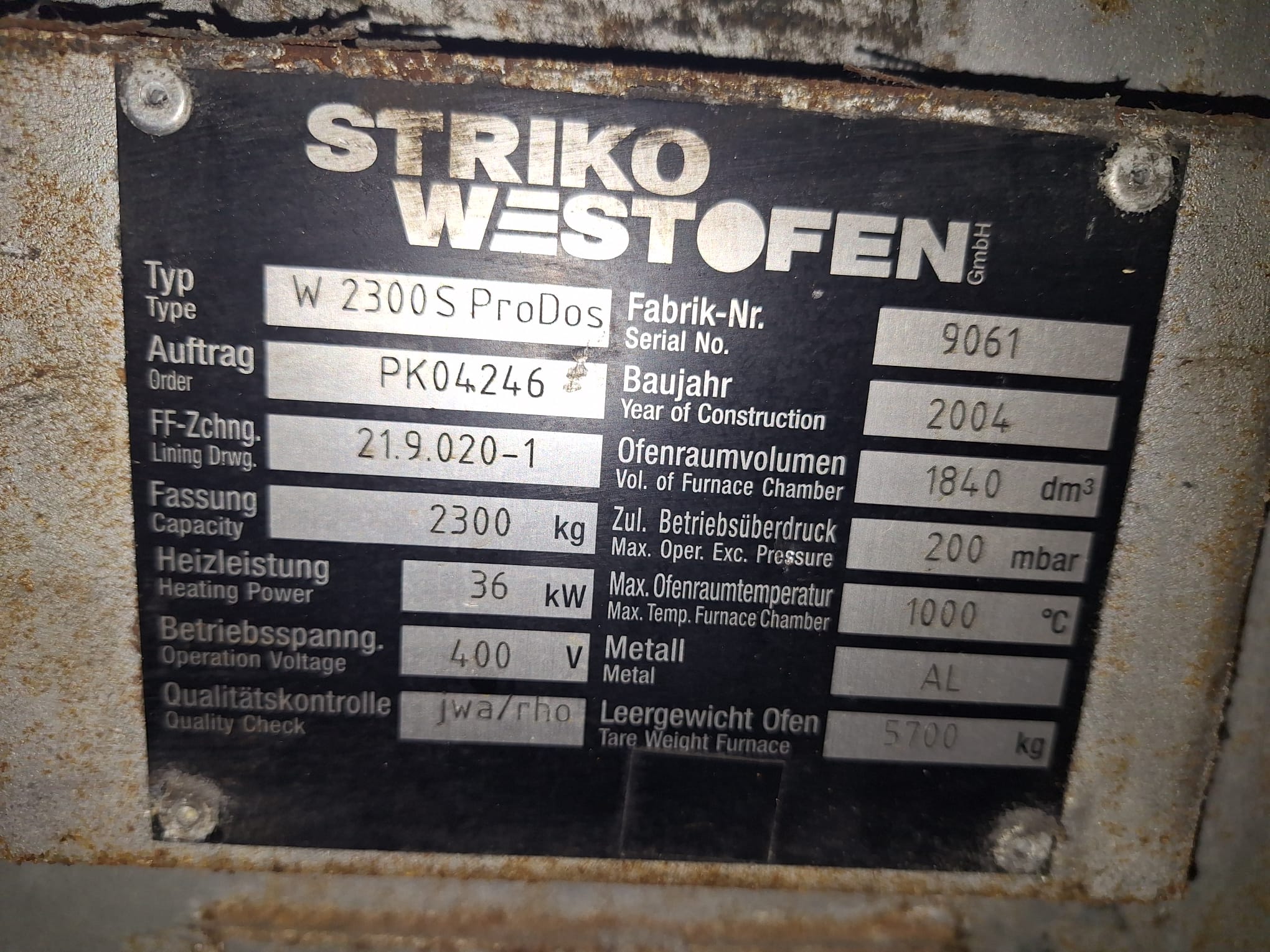 StrikoWestofen W 2300 S ProDos 3 дозировочная печь O1815, б/у